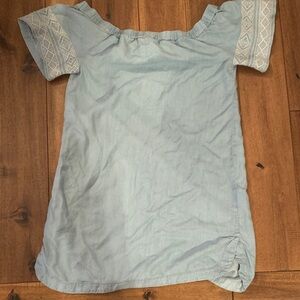 Athleta Light Blue Off-Shoulder Dress with Patterned Sleeves